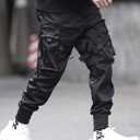PAODIKUAI Men Techwear Matte Black Jogger Pants Relaxed Fit Streetwear Pants with Multiple Pockets (Black)