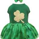 Idepet St. Patrick's Day Dog Dress with Bow Dog Tulle Skirt for Small Dog Girls Green Puppy Dress Cat Apparel Pet Holiday Outfits (Green 2, Large) (Large (Pack of 1))