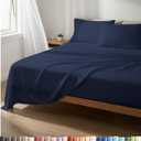 Lightweight 4 Piece Bed Sheet Set Full Size - Cooling Sheets for Hot Sleepers - Soft Breathable Bedding Set w/ 8-16 Inch Deep Pockets - 1 Flat, 1 Fitted & 2 Pillowcases - Wrinkle Resistant - Navy Blue