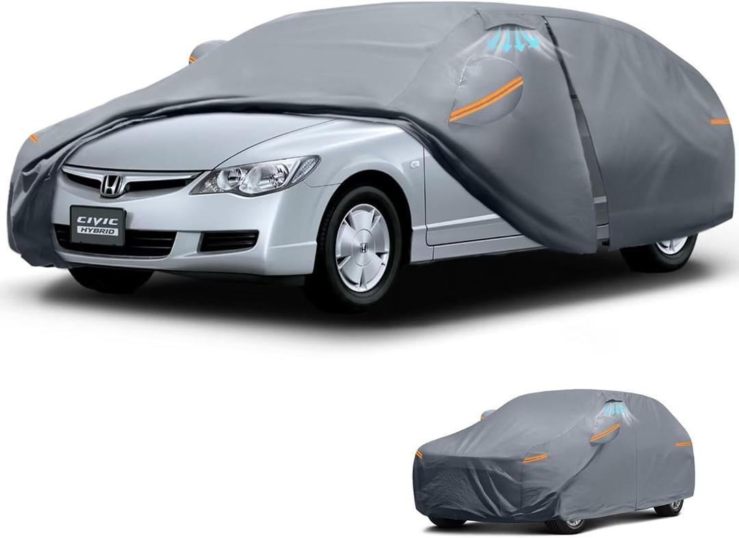 Waterproof Civic(2006-2026) Car Cover with Breathable Vents, [2026 Upgrade] Premium Covers with Cotton Liner and Zipper Door, Sun Rain Snow Dust Uv Protection.(Gift with Towel)