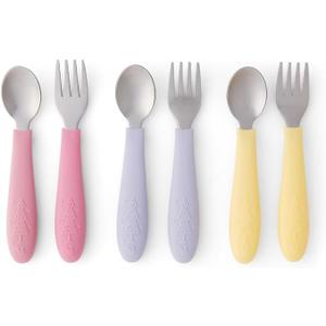 Elk and Friends Kids Silverware with Silicone Handle | Childrens Safe Flatware | Toddler Utensils | Baby Spoons + Forks | Stainless Steel Cutlery | Dishwasher Safe | 6 Pieces