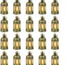 Romadedi Mini Lanterns Decorative for Wedding Centerpiece - 20 Pcs Hanging Small Gold Lantern Bulk with Flickering LED Candles for Halloween Decorations, Christmas Table Decor, Batteries Included
