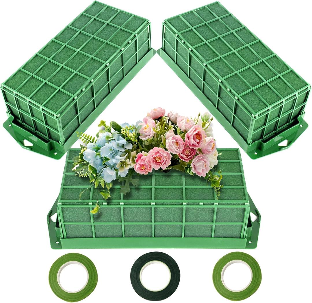 Floral Foam Cage, 3 Pack Floral Foam Blocks for Fresh Flower, Flower Holder with Floral Foam, Cage Bowl Flower Foam for Artificial Flower Arrangement, and Wedding Holiday Decorations
