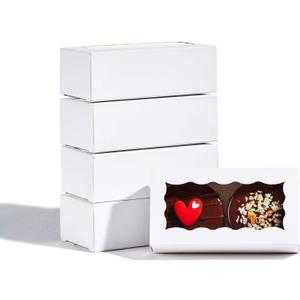 JCXGRVC 24PCS 4.17x2.16x1.37 Inches Elegant White Double Favor Boxes with Clear Window for Macaron, Chocolate, Small Cookies, Party Candy Treat Boxes