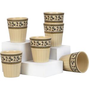 Handmade Ceramic Tea Cups Set  6 Desi Kulhad Chai/Coffee Cups (5 oz Capacity), Lead-Free, Dishwasher & Microwave Safe, Glazed, Glossy finish Clay Tea Cups/kulhar/kullar - Ivory Color (Large, Warli Art on Ivory Color)