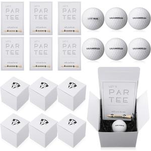 6 Sets Groomsman Proposal Gift Box With Golf Ball, Bamboo Tees, Invitation Cards - Accessories for Wedding, Best Men, DIY - Black, White