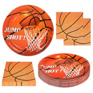3 x qonimi 50PCS Basketball Plates and Napkins Party Supplies - 9 Inch Basketball Paper Plates 6.5 Inch Paper Napkins Basketball Birthday Party Decorations for Kids Serves 25