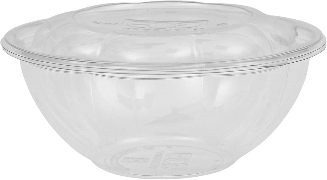 ECO PRODUCTS Compostable 24oz Salad Bowl, Clear PLA Plastic, With Lid, Case of 150, Grab 'n' Go Round Cold Takeout Food Containers, Renewable Plant-Based, Disposable, ASTM Compliant, BPI-Certified
