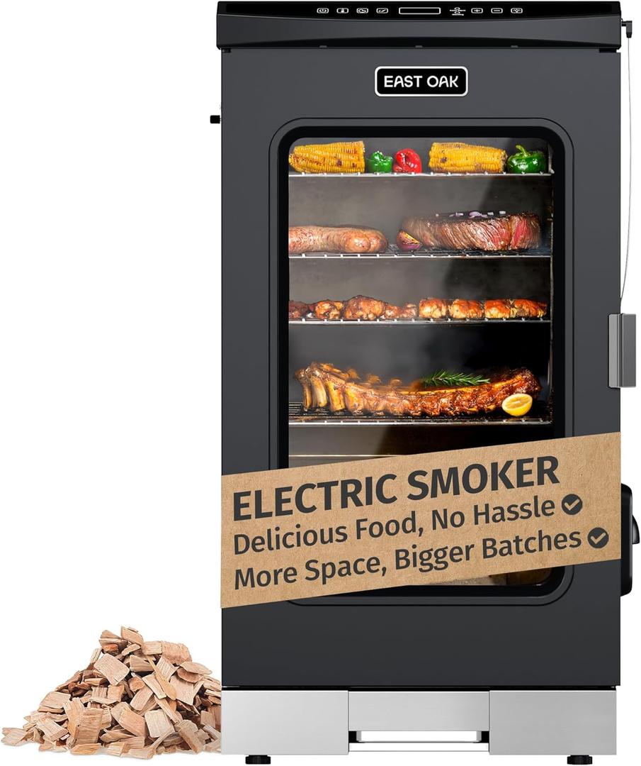 EAST OAK 30" Electric Smoker for Outdoors | Built-in Meat Probe & Up to 6 Longer Smokes on a Single Load | Side Chip Loader for Uninterrupted Smoking | Bigger Batches with 725 sq in Cooking Area