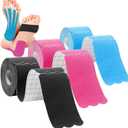 Kinesiology Tape Pro (120 Precut Strips,2 * 6 inch,6 Yard) Waterproof Breathable Athletic Elastic Muscles & Joints Pain Relief Taping for Gym Fitness Running Tennis Swimming Football(Mix 6M)