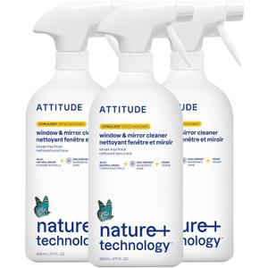 ATTITUDE Window & Mirror Cleaner, EWG Verified, Plant- & Mineral-Based, Vegan & Streak-Free Glass Spray, Citrus Zest Scent, 27.1 Fl Oz (Pack of 3)