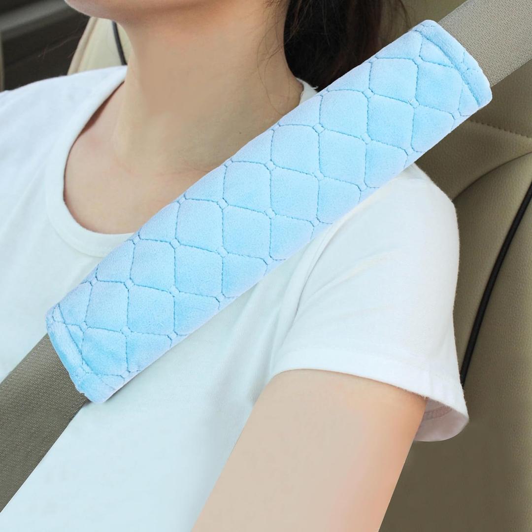 Amooca Soft Auto Seat Belt Cover Seatbelt Shoulder Pad Cushions 2 PCS for a More Comfortable Driving Universal Fit for All Cars and Backpack Light Blue