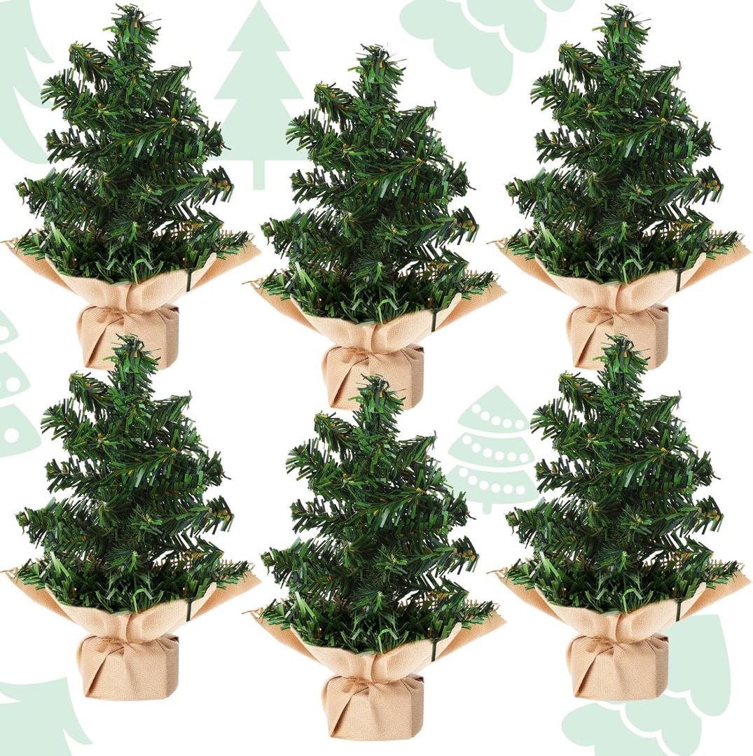 Yinder Tabletop 6 Pcs Mini Christmas Tree 19.69inch Artificial Mini Xmas Miniature Pine Christmas Tree with Linen Base for Xmas Holiday Decorations Indoor Home Kitchen Dining Table