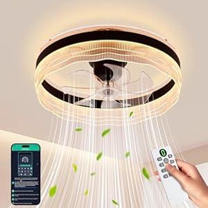 kejector Fandelier Ceiling Fan with Light and Remote/ App Control, 20” Low Profile Ceiling Fans with Lights, 360° Oscillation Bladeless Flush Mount Ceiling Fan for Bedroom Living/ Dining Room kejector Fandelier Ceiling Fan with Light and Remote/ App Control, 20” Low Profile Ceiling Fans with Lights, 360° Oscillation Bladeless Flush Mount Ceiling Fan for Bedroom Living/ Dining Room