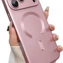 Magnetic for iPhone 17 Pro Case, with Camera Lens Protector, Compatible with Magnetic, Slim Shockproof Bumper Soft Silicone Metallic Luster Phone Case for iPhone 17 Pro, Pink