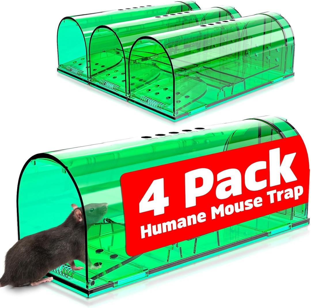 4 Pcs Humane Mouse Traps No Kill, Live Mouse Trap, Reusable Mice Trap Catch for House & Outdoors