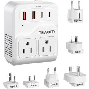 7-in-1 European Travel Plug Adapter, 2000W Universal Travel Adapter with 3 AC Sockets, 2 USB-A & 2 USB-C (PD 20W) Ports, Travel Essentials International Power Adapter for UK/EU/China/Japan