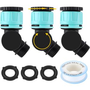 Enhon 3 Pcs Adjustable 180 & 360Swivel Connectors, Garden Hose Adapter 3/4" GHT Thread Hose Extender, 3 Spare Rubber Rings, 1 Waterstop Tape, Green and Black Swivel for Outdoor Faucet