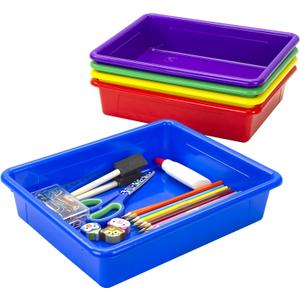 Storex Letter Size Flat Storage Tray Organizer Bin for Classroom, Office and Home, Assorted Colors, 5-Pack (62514E05C)