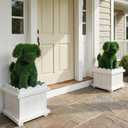 34.6" Handcrafted Artificial Dog Topiary with White Planter - Faux Boxwood Sculpture for Front Porch, Patio & Entryway Decor, UV-Resistant, No Maintenance, Outdoor (2-Pack)