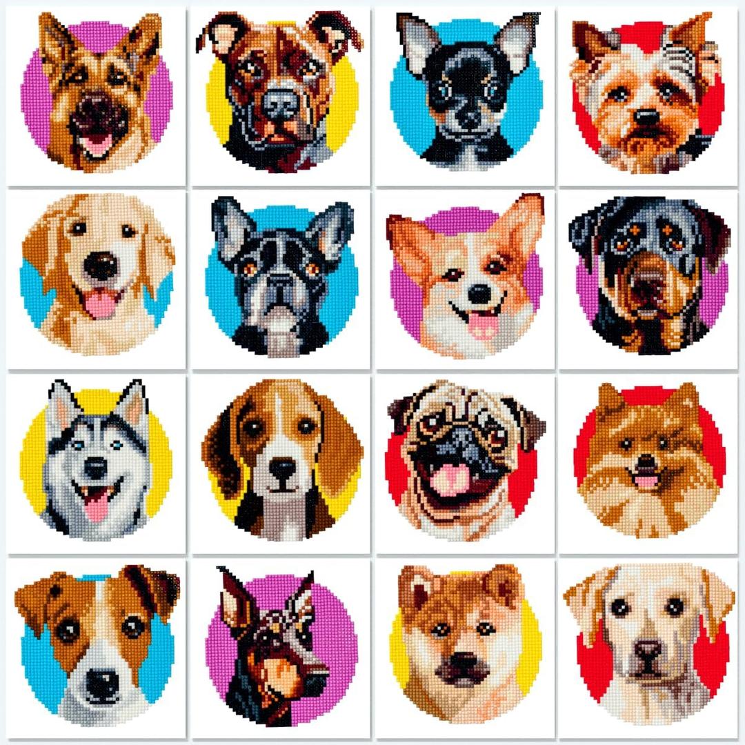 LuwoArte 16 Pack Diamond Painting Kits for Adults  Dog Breeds-Themed Diamond Art Kits  Full Drill DIY Paint Gem Art for Adults  Brilliant 5D Diamond Painting KitRelaxing Craft for Home Wall Dcor