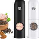 Electric Salt and Pepper Grinder Set, USB Rechargeable Kitchen Gadgets-Automatic Salt and Pepper Mill with Adjustable Coarseness, One-Hand Operation Built-in LED Light, Type-C Charging - 2 Pack