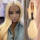 Aubree 613 Blonde Lace Front Wig Long Straight Hair Heat Resistant Fiber Blonde Synthetic Wigs Glueless Pre-plucked Natural Frontal Lace Wigs for Black Women Daily & Cosplay Wear