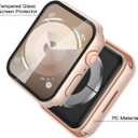 Misxi 2 Pack Tempered Glass Case Compatible for Apple Watch Series 9 Series 8 Series 7 45mm, Hard PC Screen Protector Overall Protection Scratch-Resistant Cover for iWatch, 1 Rose Gold + 1 Transparent