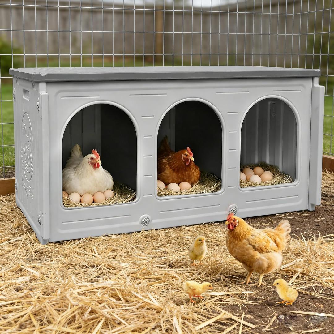 Chicken Nesting Box with 3 Doors for Backyard, Plastic Nesting Box for Chickens, Waterproof Chicken Coop Easy to Clean & Assemble, for Outdoor Chicken Coop Backyard
