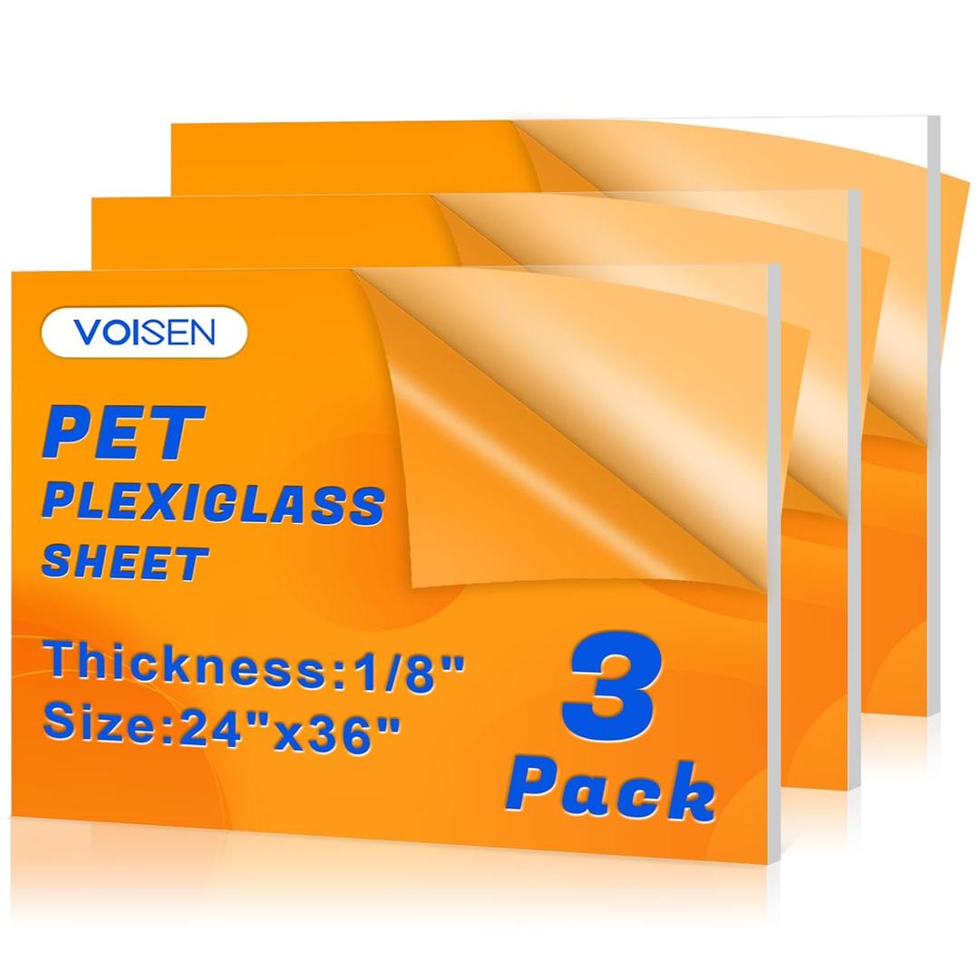 VOISEN 3 Pack Plexiglass Sheets 1/8 Inch Thick, 24"X36" Plexi Glass Panel