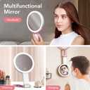 LitBear Travel Makeup Mirror with Lights, Rechargeable Double-Sided 10X/1X Magnifying Mirror, Portable Lighted Beauty Mirror, 3 Color Lighting, Dimmable Touch Screen, Tabletop Handhold Hanging (White)