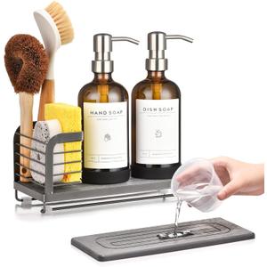 Kitchen Soap Dispenser Set 16oz Glass Bottles with Stainless Steel Pumps