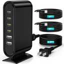 Essri 114W 6Port GaN USB C Hub Charging Station Block with 4 PD 3.0 & 2 USB A Ports - High-Speed Fast Charging Cube Box Power Adapter Plug for iPhone Pro Max,Samsung Android,More,with 2 x 3Ft C Cable