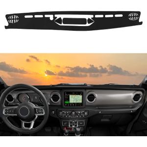 Dashboard Cover Mat Custom Fit for Jeep Gladiator JT 2020 2021 2022 2023 2024 Dash Cover Nonslip Dash Mat Protector Sunshade No Glare Black