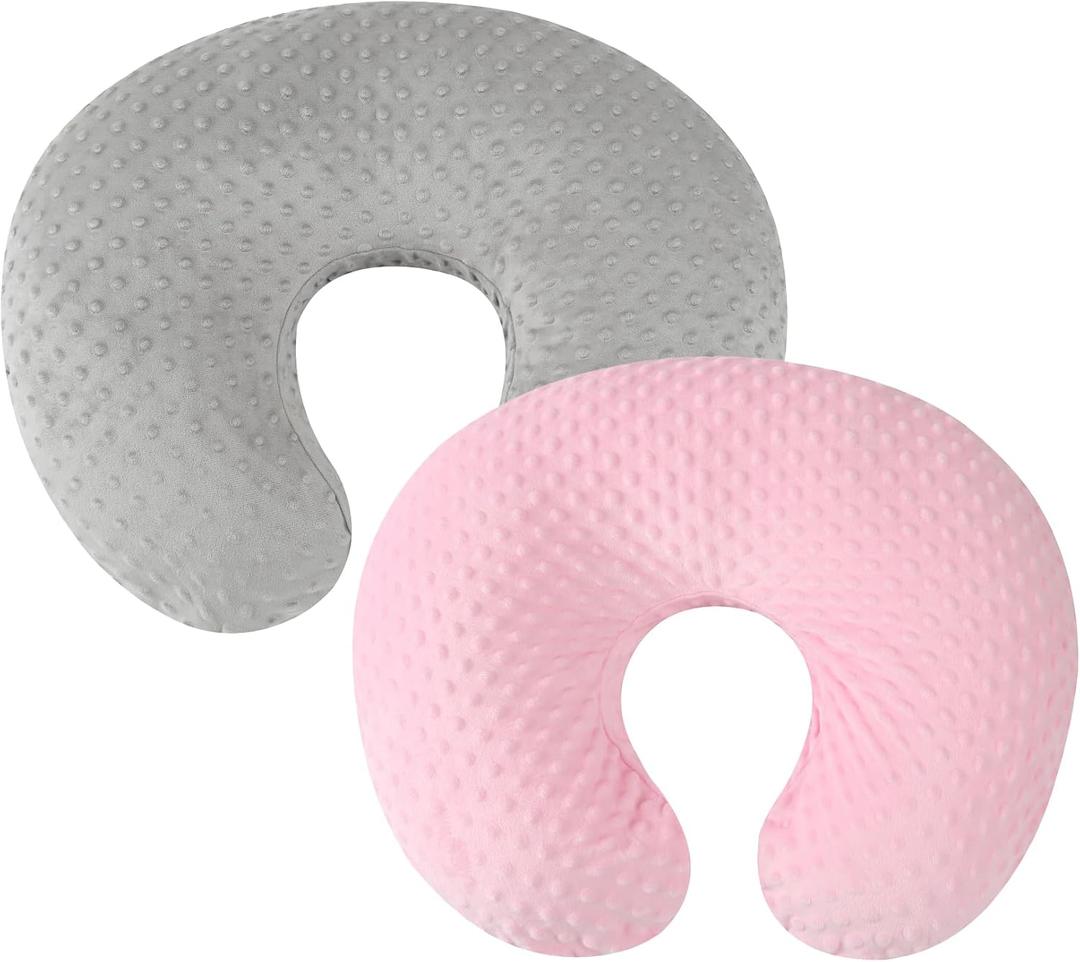 Dot Nursing Pillow Cover Set 2 Pack Nursing Pillow Slipcovers, Ultra Soft Compatible with Boppy Pillow,Standard Pillow for Baby Boy Girl Grey and Pink