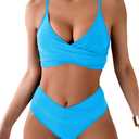 Tainehs Women's Bikini Sets Two Piece Swimsuit V Neck Twist Front V Cut Bottom Bathing Suit (Medium, Light Blue)