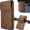 Holster for iPhone 16, 16 Pro, iPhone 15, 15 Pro, 14, 14 Pro, 13, 13 Pro, 12, 12 Pro, 11, Galaxy S25, S24, S23, Premium Leather Pouch with Belt Clip Phone Holster Belt Case, Light Brown -M