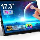17.3 Inch Portable Touchscreen Monitor 4K UHD 3840 ×2160 100% NTSC Metal Shell Tempered Glass, Dual Speaker,Stand & Sleeve, USB-C, HDMI, HDR, Freesync,Plug & Play, for PC, Mac, Phone, Game Consoles