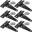 4 Inch T-Strap Shed Door Hinges Heavy Duty, Black Tee Gate Hinges for Wooden Fences, Yard Door, Barn Door Gates, Wrought Hardware Rustproof, 6Pack