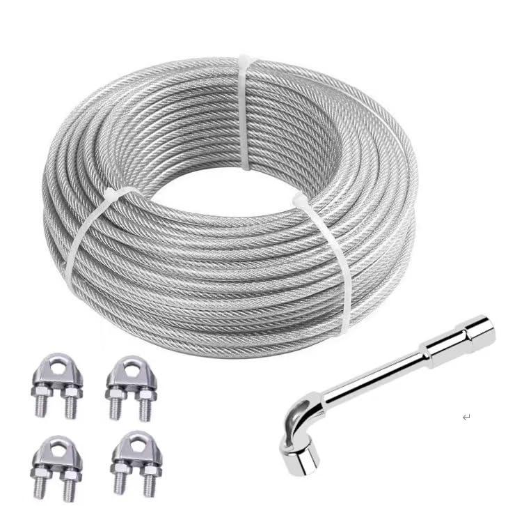 Heavy-Duty PVC Coated Steel Wire Rope1/8''to3/19''(About 3MM to 4MM), 6x7 Strand Core Construction, Cable with Smooth Surface, for Indoor and Outdoor Use1100lbs Breaking Strength (3-4MM 100FT)