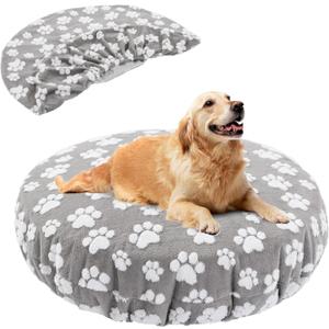 BALAPET Washable Dog Bed Covers Replacement Round Waterproof Bed Cover for Dog Soft Pet Bed Cover with Lovely Dog Paw Print and Double-Sided Usable Design,Cover Only(Gray,30 * 30 * 10in) (Grey)
