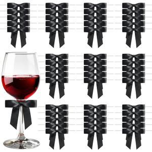50 Pcs Black Satin Ribbon Bow, 2.8 x 2.8 Inch Premade Twist Tie Bow Decor for Crafts Gifts Wrapping Treat Bags Package Party Favors Wedding Birthday Baby Shower Decorations