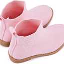 BMCiTYBM Toddler Girls Ankle Boots Low Heel Knitting Sock Short Chelsea Breathable Mesh Slip On Booties Dress Shoes All Season (Pink)