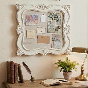 Mooliwe Vintage Cork Boards with Brushed Fabric 16x15 Inch Bulletin Board with Frame Hanging Display Picture Vision Pinboard Decorative Message Memo for Wall Office School Home Decor(Vintage White), 18.5" x 17.1"