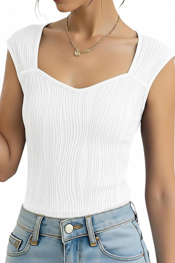 Girls Crop Top Textured Cap Sleeve T Shirt Slim Fitted Tee Cute Summer Tops