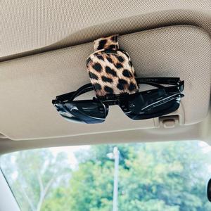 Sunglass Holder for Car Visor, Cheetah Leopard Magnet Sunglasses Holder for car Leather Sunglasses Holder and Ticket Card Clip Car Visor Accessories