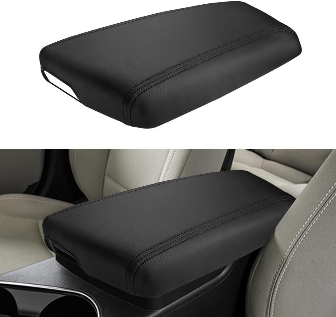 INTGET Car Center Console Armrest Cover for Kia Optima Accessories 2011 2012 2013 2014 2015 Leather Middle Console Arm Rest Box Lid Seat Cover Protector Cushion Saver (Black Stitches, 2011-2015)