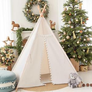 Sumbababy Kids Teepee Tent for Toddlers Indoor- Play Tents for Girls & Boys Slumber Party - Washable Tipi Sleepover Tent Kid Boho Toddler Tents with Lights & Carry Bag - Foldable Outdoor Gift Toys