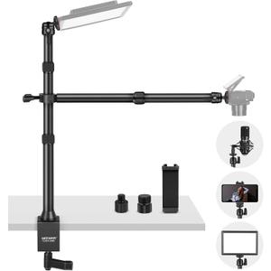 NEEWER TL253A+DS001 Table Camera Tripod with 2 Telescopic Arms, Phone Holder, Ball Heads, Screw Adapter, Table Light Stand for Camera, Mobile Phone, Webcam, Ring Light