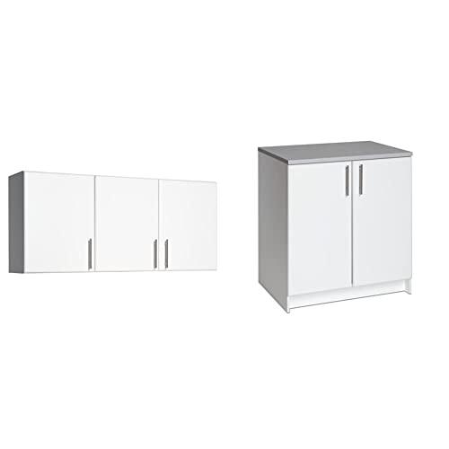 Prepac Elite Wall Cabinet, Versatile Adjustable Garage Wall Cabinet, Tall 3-Door, 54"W x 24"H x 12"D, WEW-5424, White and Prepac Elite Functional Shop Cabinet with Adjustable Shelf and 2 Doors, Simplistic Freestanding 2-Door Garage Cabinet 24" D x 32